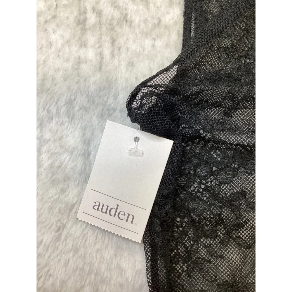 Auden Womens Black Floral Lace Sleeveless Thong Bodysuit Large 023102212